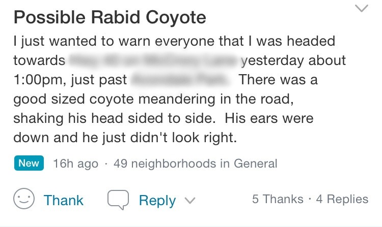 Rabid Coyotes on NextDoor.com!